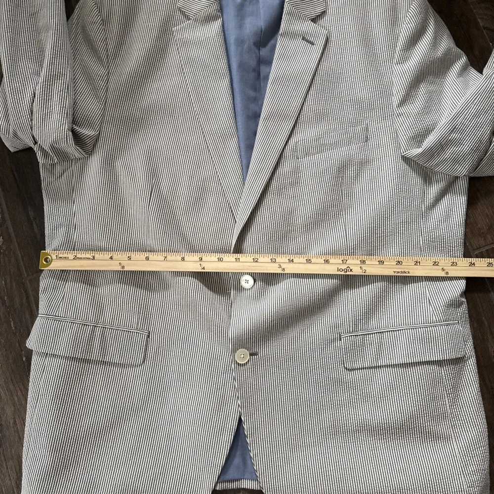 Lauren Ralph Lauren Sport Coat Men 48R Blue White Seersucker Stripe Cotton
